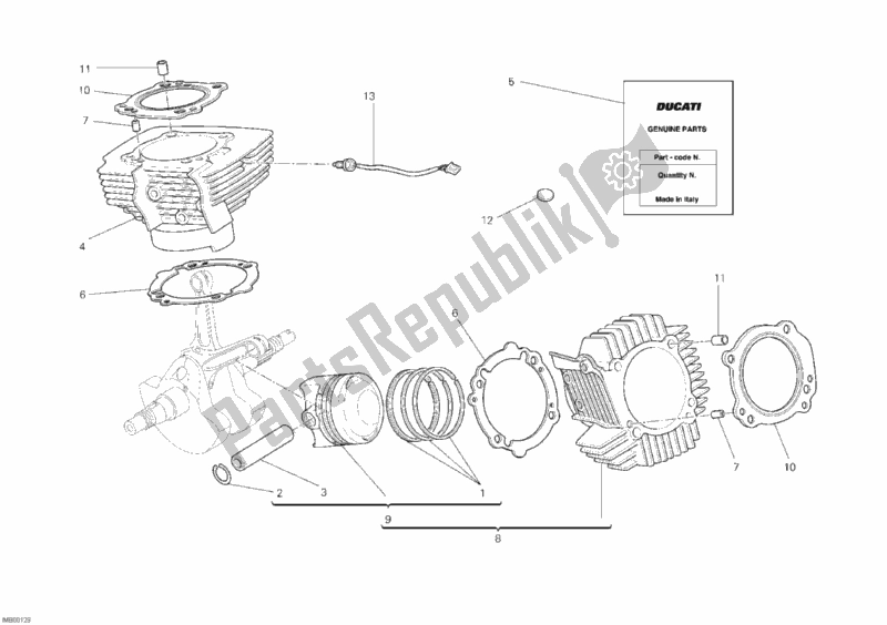 All parts for the Cylinder - Piston of the Ducati Monster 1100 ABS USA 2010